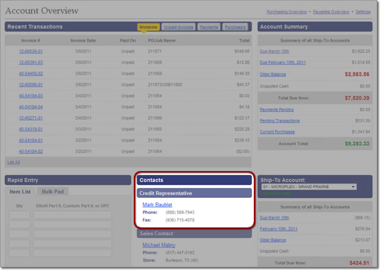 Contact Info Section of the Account Dashboard page