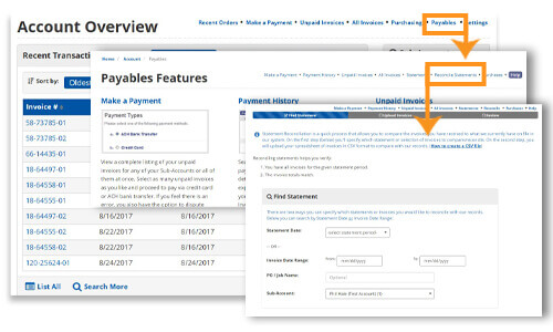 Search account to reconcile statement