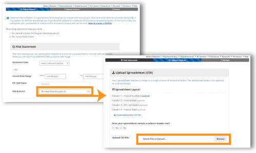 Search for statement and upload cvs