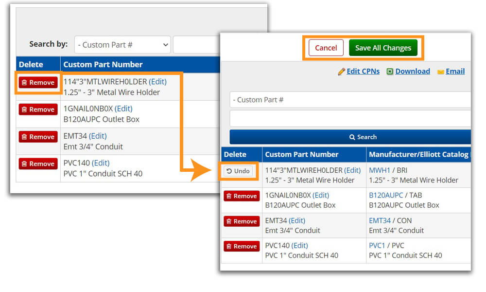 Search for the CPNs you want to delete