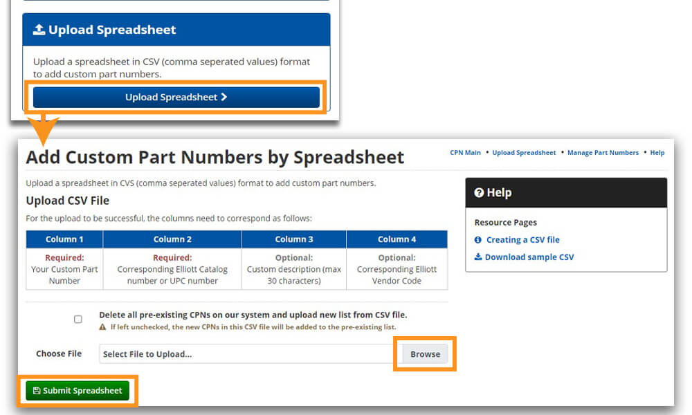 Upload .CSV by Spreadsheet