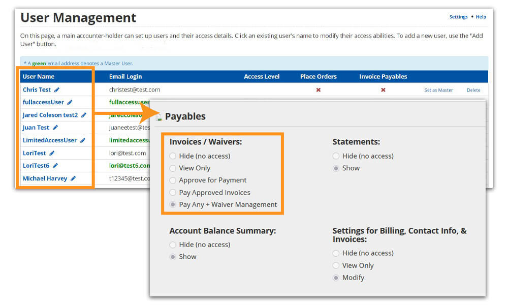 Users payables waiver approval