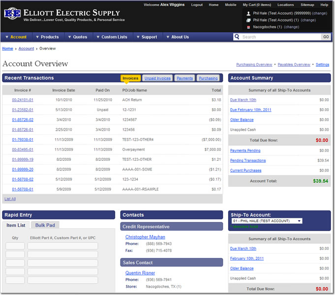 Elliott Account Dashboard