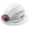 60407 - Hard Hat, Vented, Full Brim With Headlamp, White - Klein Tools